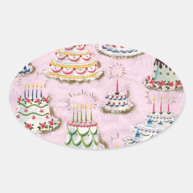 Sticker Ovale Gâteaux d'anniversaire vintages (Devant)