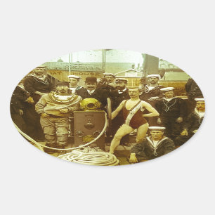 Sticker Ovale Glissière de lanterne magique navale royale de