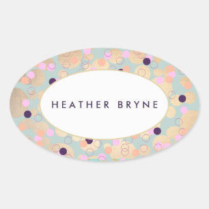 Sticker Ovale Gold Circles Coloré Confetti Salon de beauté Amuse