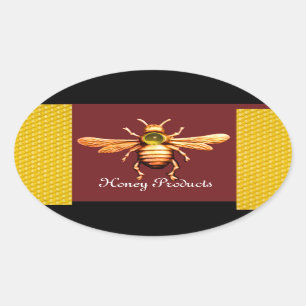 STICKER OVALE GOLD HONEY BEE / BEEKEEPER BEEKEEPER