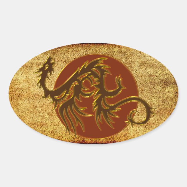 Sticker Ovale Golden Dragon Sun | style ancien (Devant)