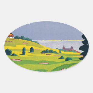 Sticker Ovale Golf vintage Lausanne City Lac Suisse