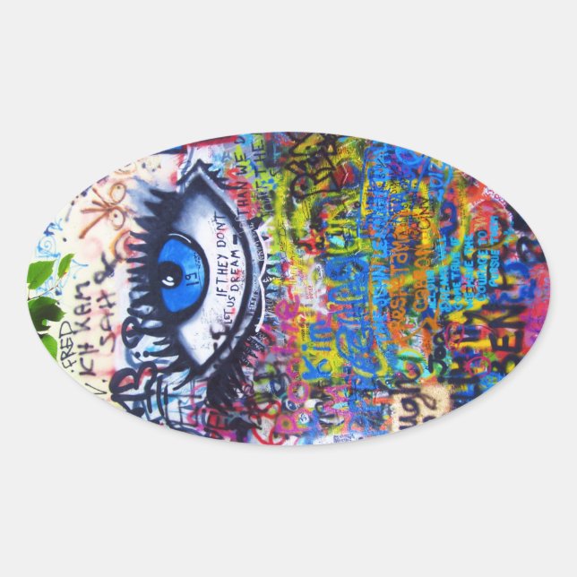 Sticker Ovale Graffiti bleu oeil diabolique (Devant)