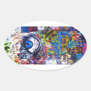 Sticker Ovale Graffiti bleu oeil diabolique