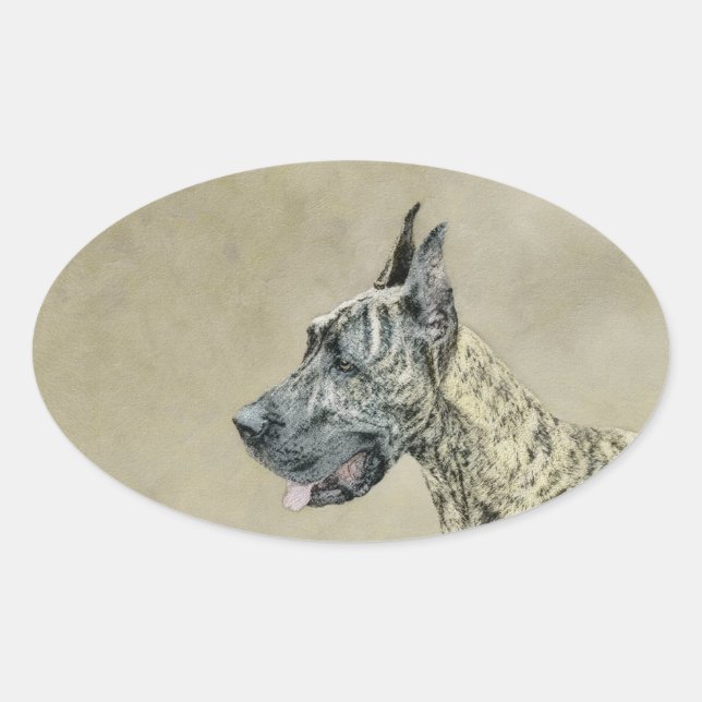 Sticker Ovale Grande Danse (Brindle) Peinture - Art Chien origin (Devant)