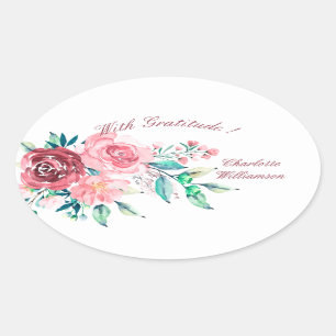 Sticker Ovale Gratitude Pulvérisateur de fleurs de roses rouges 