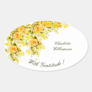 Sticker Ovale Gratitude Roses Jaunes