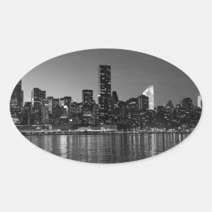 Sticker Ovale Gratte-ciel de New York City en noir et blanc Silh