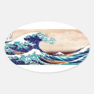 Sticker Ovale Great Wave Off Kanagawa Vintage Japonais Impressio