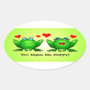 Sticker Ovale Grenouilles mignonette Cartoon Coeurs Amoureux Vou