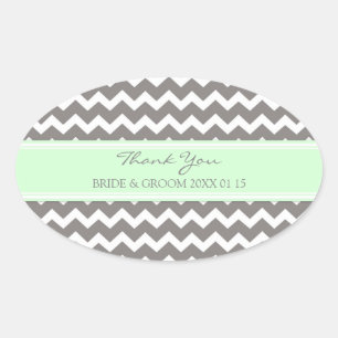 Sticker Ovale Gris Monnaie Chevron Merci Mariage Faveur Tags