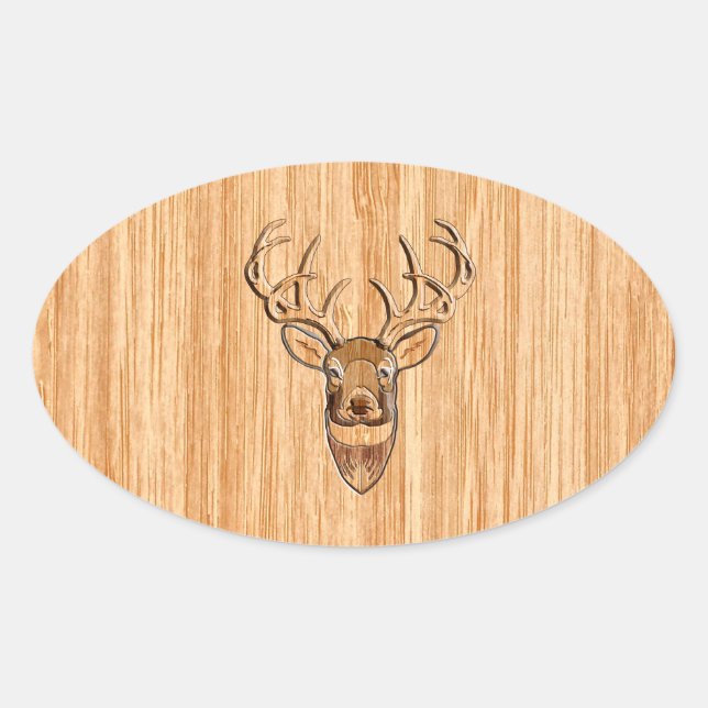 Sticker Ovale Grotte blanche Cerf de bois Grain style graphique (Devant)
