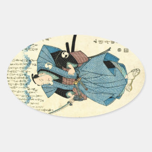Sticker Ovale guerrier vintage japonais cool ukiyo-e samurai