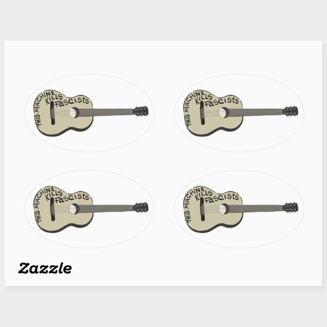 Sticker Ovale Guitare de Guthrie "Cette machine tue les fasciste (Feuille)