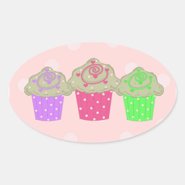 Sticker Ovale Gumdrop Cupcakes (Devant)