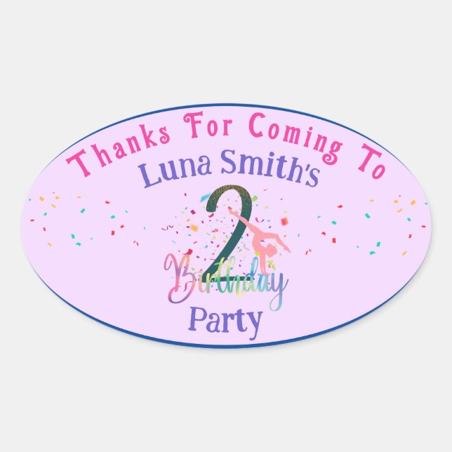 Sticker Ovale Gymnaste mignonne anniversaire de enfant fête cart (Devant)