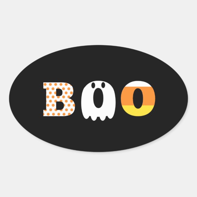 Sticker Ovale Halloween, boo, à motifs, festif (Devant)