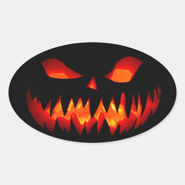 Sticker Ovale Halloween Citrouille Horreur Éffrayante Orange (Devant)