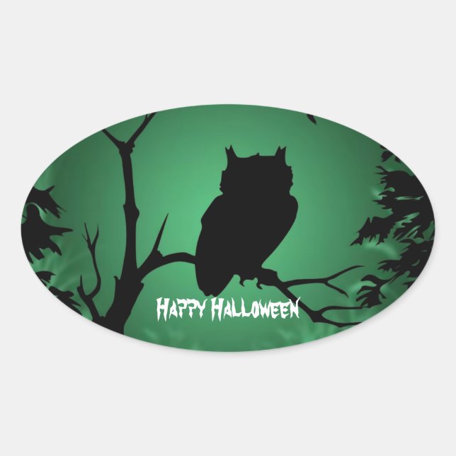 Sticker Ovale Halloween Hibou Silhouette (Devant)
