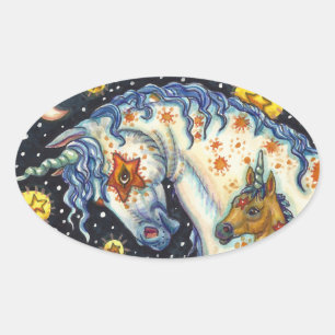 STICKER OVALE HALLOWEEN UNICORNS, STAR HORSE & IMAGINAIRE COLT