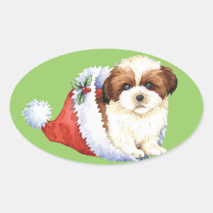 Sticker Ovale Happy Howlidays Shih Tzu
