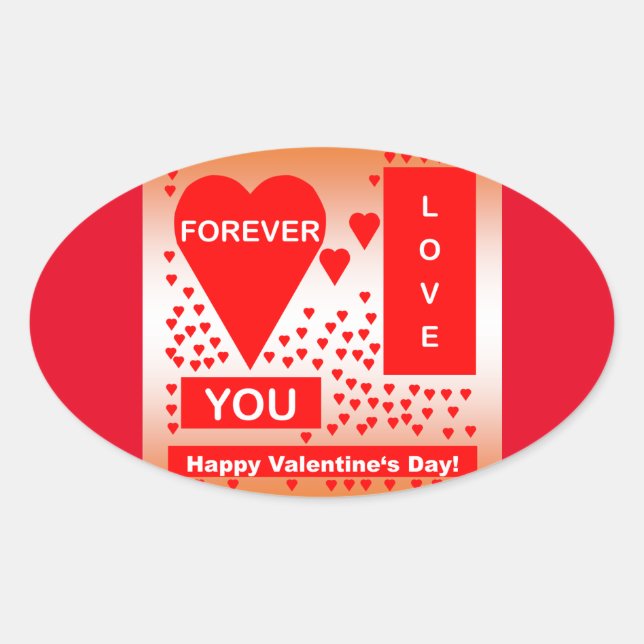 Sticker Ovale Happy Valentine's Day Text Forever Love Hearts Red (Devant)