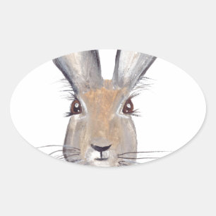 Sticker Ovale Hare lapin aquarelle animal forêt