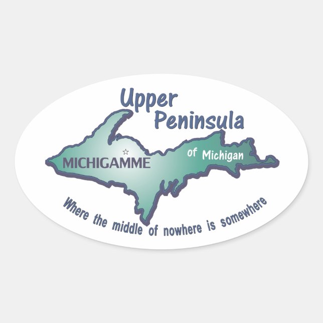 Sticker Ovale Haut de la péninsule Michigamme au milieu de nulle (Devant)