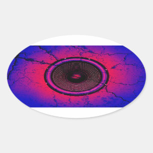 Sticker Ovale Haut-parleur de musique sur un mur fissuré