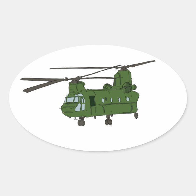 Sticker Ovale Hélicoptère militaire CH-47 Chinook vert (Devant)