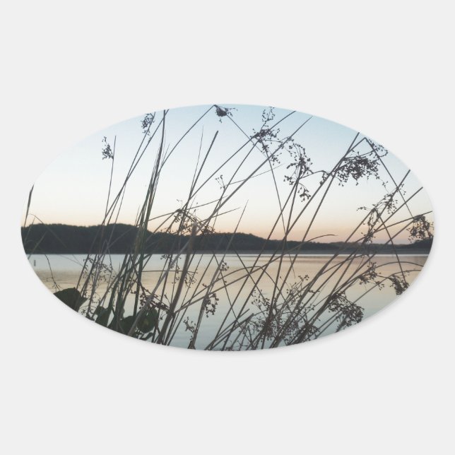 Sticker Ovale Herbes au lac Sunset (Devant)