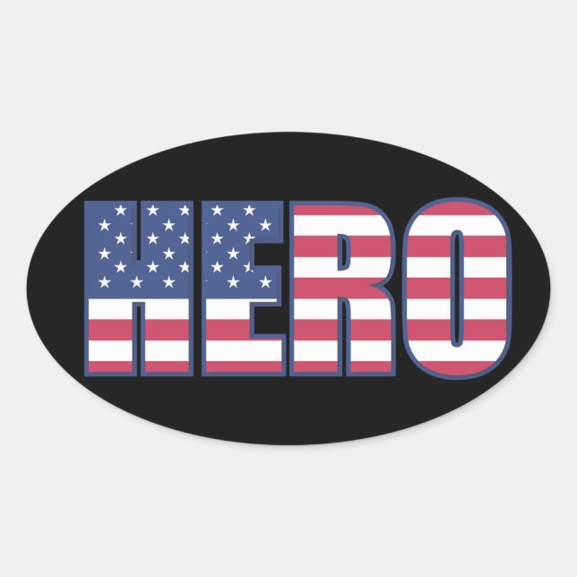 Sticker Ovale Hero américain Drapeau Étoiles rayures rouge blanc (Devant)