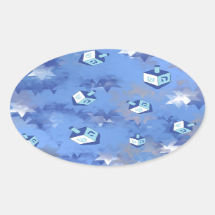 Sticker Ovale Heureux Hanoukka Falling Star et Dreidels