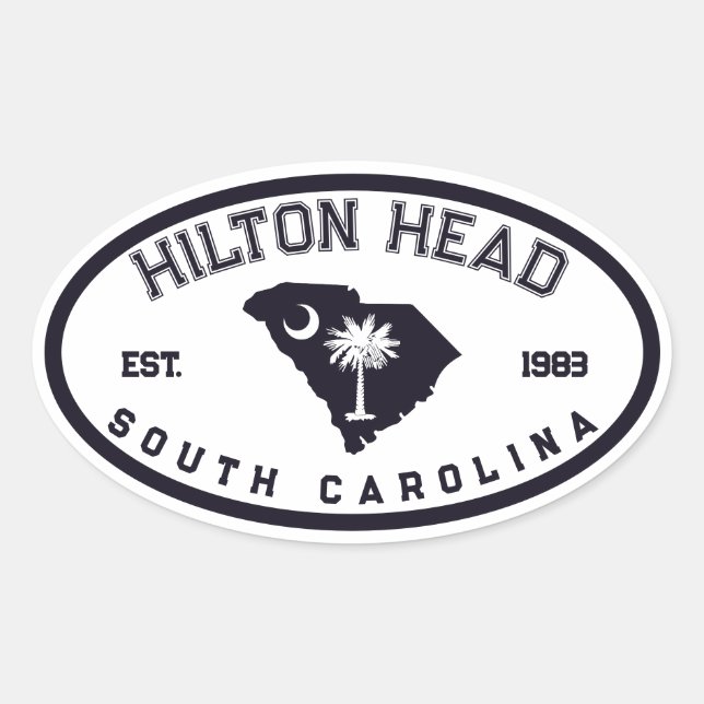 Sticker Ovale Hilton Head Caroline du Sud Drapeau Carte Marine S (Devant)