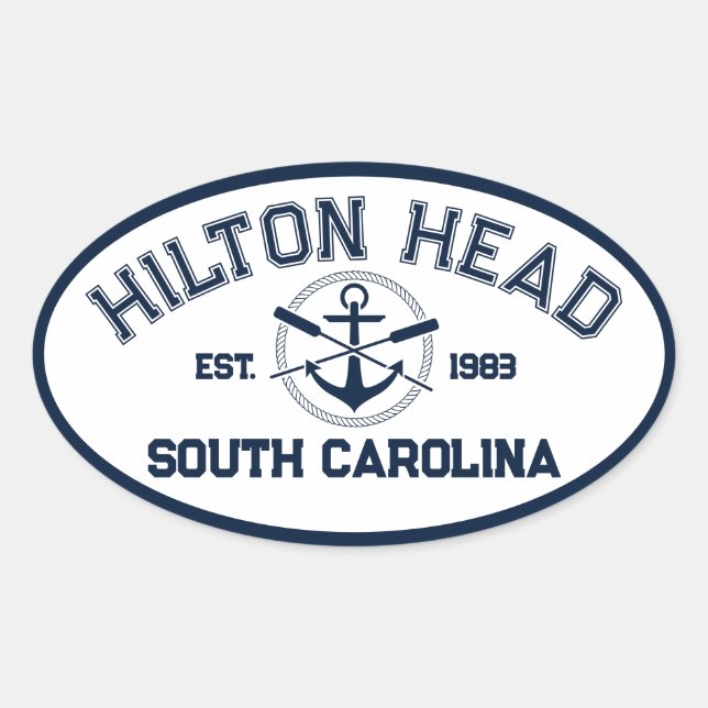 Sticker Ovale Hilton Head Island SC Navy Crossed Oars Ancre (Devant)