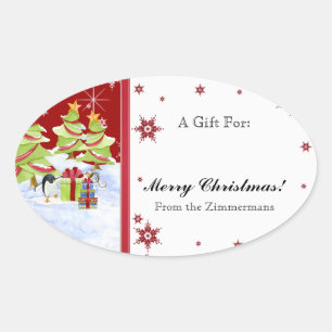 Sticker Ovale Hivernal Whimsy mignonne bébé pingouin dans l'étoi