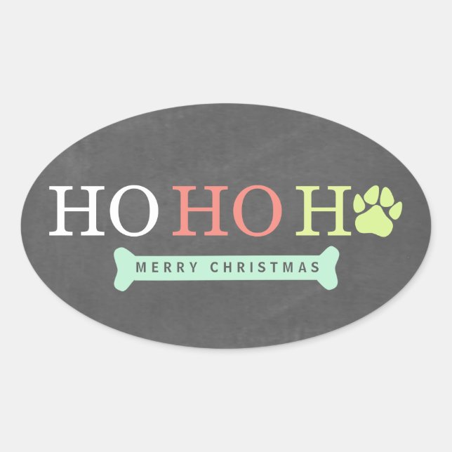Sticker Ovale Ho Ho Ho Paw Empreinte de patte Noël - Multi (Devant)