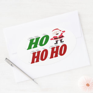 Sticker Ovale Ho Ho Ho Santa Claus Typographie de Noël