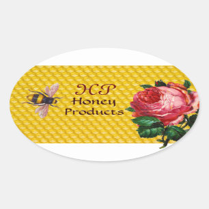 STICKER OVALE HONEY BEE AND ROSE ROSE ROSE, MONOGRAMME DE MAINTI