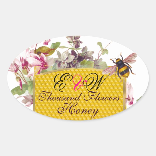 STICKER OVALE HONEY BEE, CYCLAMEN ROSE FLEURS DE L'APPAREIL MONO (Devant)