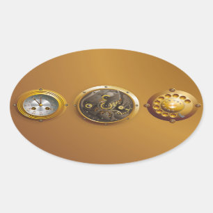 Sticker Ovale Horloge Steampunk