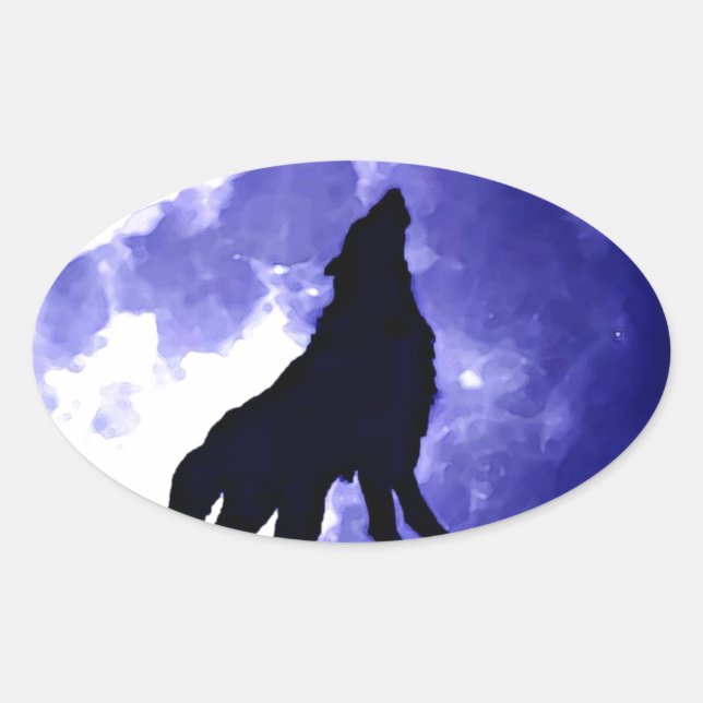 Sticker Ovale Howling Wolf & Fullmoon (Devant)
