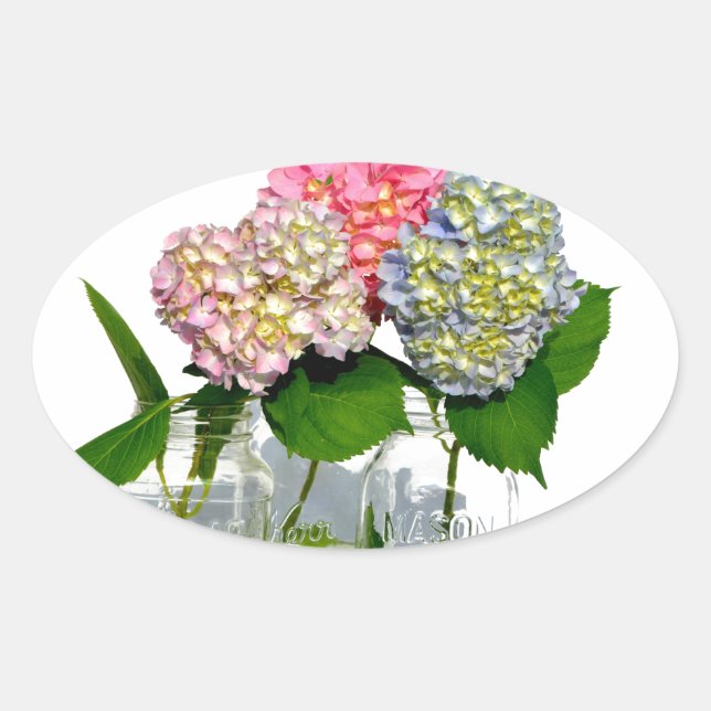 Sticker Ovale Hydrangeas et jarre de Mason (Devant)