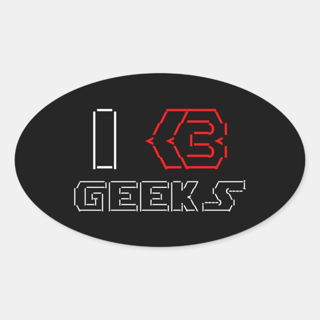 Sticker Ovale I Heart Geek ASCII ART (Devant)