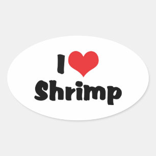 Sticker Ovale I Love Crevettes de Coeur - Amateur de nourriture 