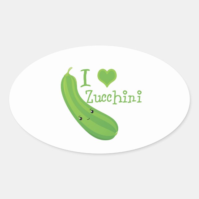 Sticker Ovale I Love Zucchini Smiling Kawaii Zucchini (Devant)