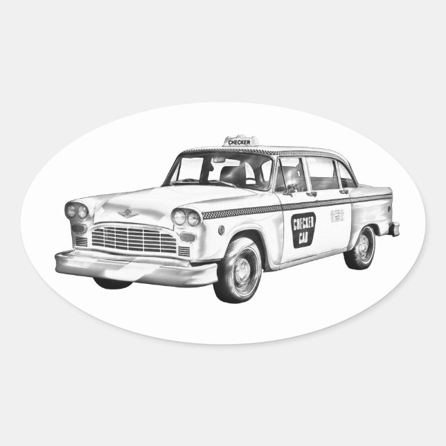 Sticker Ovale Illustration de cabine de taxi Checker (Devant)