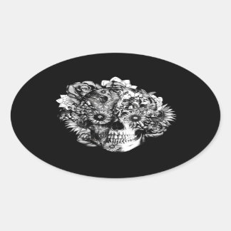 Sticker Ovale Illustration du crâne floral du papillon Ohm en no