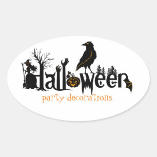 Sticker Ovale Illustration du texte d'Halloween noir