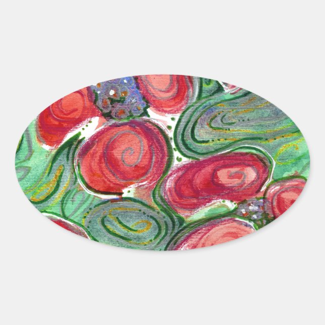 Sticker Ovale Imaginaire Fleurs rouges (Devant)